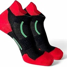 sockscarving feel the comfort Pure Cotton Premium 1 Pair Athletic Performance Low Cut Socks lack & Red with Green Accents Mesh For Men & Women Stretchable Free Size Anti Odur Sweat Free Anti Slip-picture-45