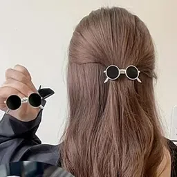 APOLLINE INDIA® Retro Sunglasses Hair Clip – Quirky Hair Accessory for Teens & Women –Trendy Metal Frame Black Round Shape Sunglasses Hairpin Hair Barrette (Pack of 2)-picture-12