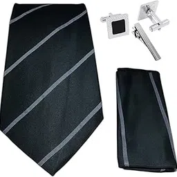 zitti Italian Silk Tie Pocket Square Set with Square Brass Cufflinks & Silver-Black Enamel Checkered Tie Pin | Premium Combo in Leather Box for Men – Formal Gift Set TP-36-picture-23