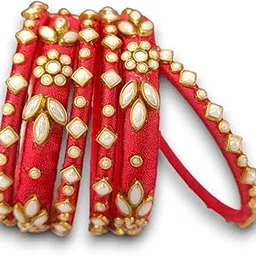 Elegant thread bangles set with dazzling Kundan stones in maroon red and gold — a timeless traditional accessory for women-picture-31