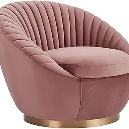SOFALIZE - Modern Swivel Accent Chair, Channel Tufted, Gold Base, Accent Fluffy Revolving Chair for Living Room, Bedroom, Office, Hallways (Ashrose)-image-14