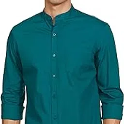 amazon brand - symbol Men's Solid Cotton Shirt | Chinese Collar | Casual | Plain | Full Sleeve | Summer-Regular Fit (Available in Plus Size)-picture-48