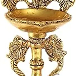 Two Moustaches 9 Inches Ethnic Twin Peacock Design Brass Oil Diya with Base, Diyas for Puja , Housewarming Gifts , Diya for Home Decor , Brass Oil Lamp , Diyas for Decoration , Pack of 1-picture-19
