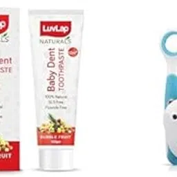 LuvLap Naturals Baby Dent 100% Natural Toothpaste for Kids, Strawberry Flavour, SLS & Fluoride Free, & LuvLap Baby Training Toothbrush Set with Anti Choking Shield, Teeth & Tongue Cleaner-image-4
