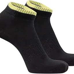sockscarving feel the comfort Pure Cotton Premium 1 Pair Athletic Ankle Socks, Black with Yellow Trim, Low Cut For Men and Women - Stretchable Free Size Anti Odur Sweat Free Anti Slip image 1