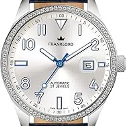 franklord Silver Royale Diamond Automatic Watch for Men | Premium Stainless Steel Case | Sapphire Crystal | 21 Jewels Japanese Movement | Blue Leather Strap-picture-17