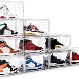 KDOR Shoe Box Clear Plastic Stackable for Sneakers,Closet,Hat. 10 Pack Sneaker Storage Boxes with Magnetic Door, Acrylic Display Case, Strong and Sturdy Fit Shoe Size Up to US 15-image-27