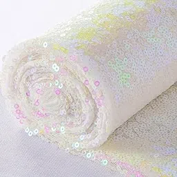 ShinyBeauty By The Yard Transparent White Sparkly Sequin Fabric for Decorations (50 Inch Width, 3 Feet 1 Yard)-picture-27