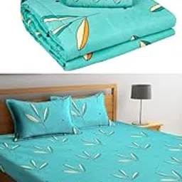 BSB HOME All-Season Printed Super Soft Light Weight 4 Pcs Bedding Set 1 King Size Elastic Fitted Bedsheet 2 Pillow Covers Along with Comforter-Ac Blanket/Quilt - King, 220 GSM |Light Green-picture-13