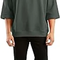 “BMW” Graphic Oversized Half Sleeve Hoodie | 100% Cotton 350 GSM Drop Shoulder Sweatshirt | Unisex Relaxed Fit Streetwear | Premium Heavyweight Fabric - Green (in, Alpha, L)-image-87