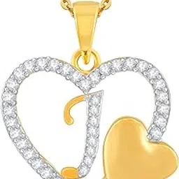 kanak jewels Love Heart Pendent "J" Letter Gold Plated for Girls Women Men Unisex Couple Alphabet Pendant in American Diamond Jewellery Set alphabet Cubic Zirconia Brass Chain Pendant-picture-44