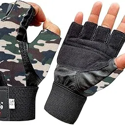 APRODO Leather Palm Gym Gloves with Wrist Support + Double Stitched image 1