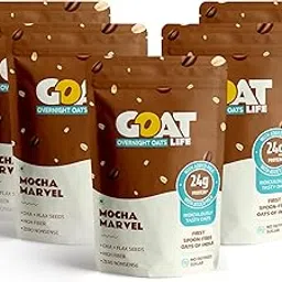 GOAT Life Overnight Oats (75g) | 24g Protein | High Fibre | Nutrient-Rich | No Sugar | Gluten-Free & Vegan | Supports Weight Management & Muscle Recovery | Instant Breakfast (Pack of 5, Mocha Marvel)-picture-22