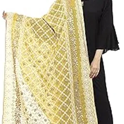 a r silk Women's Georgette White Lucknowi Embroidery Work Dupatta image 1