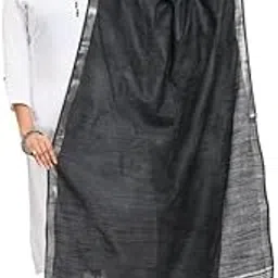 Women's Bhagalpuri Linen Cotton Blend Handloom Dupatta (Stole) with Silver Zari Border-picture-55