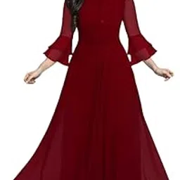 dream crushers Designer Georgette Solid Dress for Women with Flared Hem and Ruffled Sleeves-picture-29