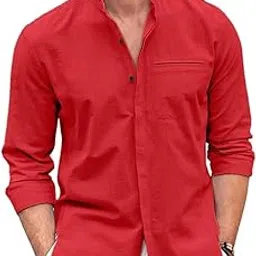bellstone Men Cotton Solid Regular Fit Kurta (200_RED_XL-picture-31