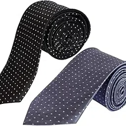 sunshopping men's black and grey color with white doted narrow Tie (pack of two)-picture-17