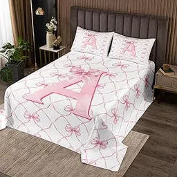 Erosebridal Pink Bowknot Coverlet Set Queen Bow Knot Bedding Set for Kids Girls Letter A Butterfly Knot Bow Tie Quilted Coverlet Aesthetic Coquette Room Decor Geometric Cartoon Quilted-picture-25