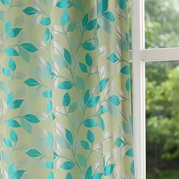 Polyester Eyelet Leaves Pattern Curtain 7 Feet Long, Pack of 1 (Aqua)-picture-17