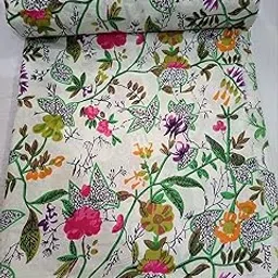 Krishnajaiprifabric Floral Printed 2.5,Meter 100% Cotton Fabric Cloth Block Print Floral Print Fabric Running Running Jaipuri Hand Block Printed Women Dress Material Kurtis Natural 44''inches Width-image-75