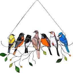 Hidyliu Garden Suncatcher Ornaments Stained Glass Birds Pendant Window Hangings Glass Art Sun Catchers Garden Wall Decorations for Windows Home Decor Outdoor-picture-36