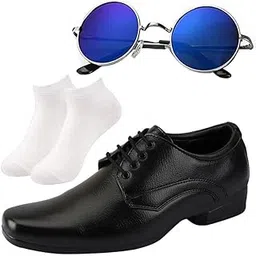 vitoria l Men Black Lace Formal Shoes with White Socks & Round Blue image 1