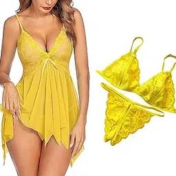 luvreena Women Babydoll Lingerie Set for Honeymoon for Woman Thongs | Sexy Night Dress Above Knee Baby Doll Night Dress Hot Transparent-picture-45
