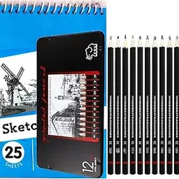 Corslet Pack of 13 Artist Pencil for Sketching Pencils Drawing Pencil Set for Artists 12 Pc Sketch Pencil B 2b 3b 4b 5b 6b 7b 8b Hb H 2h F in Metal Case Drawing Pencils with 25 Sheets A5 Sketchbook-picture-14