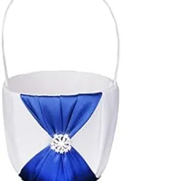 TRENDIVIBE Elegant Satin Crystal Wedding Ceremony Party Flower Girl Basket White Blue-image-4