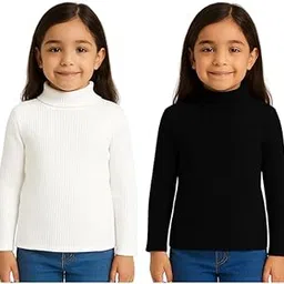chiclift Girls Winter High Neck Sweater Pack of 2 - Full Sleeve Ribbed Pullover for Kids | Warm & Stretchable Turtleneck Tops-picture-57