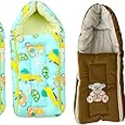 QOC (3 in 1) Baby Sleeping Bag & Carry Nest Pack of 3 Combo, Bed Cum Infant Portable Bassinet – Animal Print Green + Brown, Newborn Sleeping Bag Set-picture-12