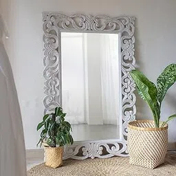 Aafiyat Wooden Carved Wall Mirror Frame Solid Wood, | with Out Mirror Engineered Wood Handmade Design for Bathroom Vanity Living Room Bedroom Entryway Modern Wall-picture-11