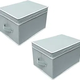 ZOVIRA Foldable Storage Box with Lid, Fabric Organizer for Clothes, Toys, Books, Collapsible Multipurpose Container with Handle for Home, Bedroom, Wardrobe (Grey, Pack Of 2)-picture-32