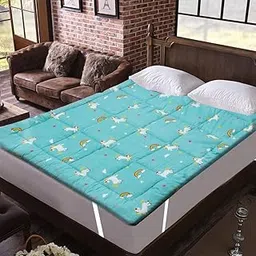 Amazon Brand - Umi Super Soft Microfiebr Cotton 700 GSM Mattress Padding/Topper - Hollow Fiber Filled Mattress Topper with Elastic Bands 72X78(Inches) King Size Mattress Topper (Cyan, Queen)-image-97