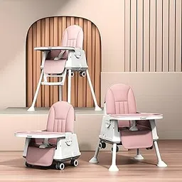 Cockatoo-Kids BiteBuddy 3-in-1 Foldable Baby High Chair with Double Removable Tray, Booster Seat & Wheels, Adjustable Feeding Chair for Kids, Anti-Slip Legs, 3-Point Harness – 3M to 5Y, 40kg Pink-picture-28
