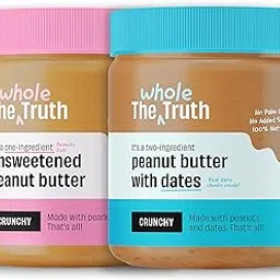 The Whole Truth - Crunchy Combo - Unsweetened Peanut Butter + Peanut Butter with Dates - (Pack of 2) - 650 grams-picture-15