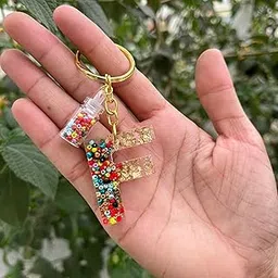 UniQ Creation Pearl and foil Design Resin Keychain Resin Alphabet Initial Letter Keychain Key Ring for Men Women Grils Purse Handbags-picture-54