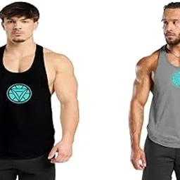 oiin Gym Vest Workout Tank Top Set, 2 Pack, Men's Fitness Muscle Shirts Multicolour S M L XL XXL XXXL blackgreygrey30julyt001-picture-48