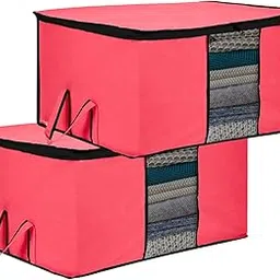 Kuber Industries Underbed Storage Bag | Clothes Storage Bag | Blanket Cover with Clear Window | Zipper Closure & Handle Cloth Organizer | Plain Black Border | Large | Pack of 2 | Pink-picture-28