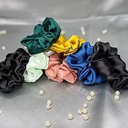 Multicolour - Belle Mishy Premium Small Satin Scrunchies for Women & Girls, Pack of 7, For all Hair types and occasions. (Multicolour) image 1