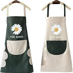 PORMONO Kitchen Apron with Front Pocket and Side Coral Velvet for Wiping Hands Towel PVC Waterproof Cooking Fits Men/Women Home Restaurant (Pack of 2) Multicolor-image-29