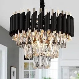 KEPTY ITEM Black Mamba Modern K9 Crystal Chandeliers Gold 3-Tier Round Crystal Chandelier for Living Room Colors.Warm White, Moon Light,Golden,Led Plate Included. (Black Gold, 400MM1)-image-88