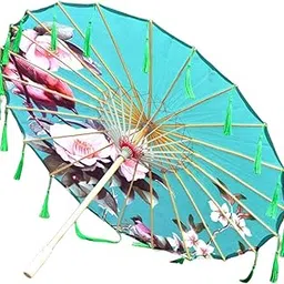Classical Dance Umbrella Handpainted Parasol for Bridal Costume Housewarming Green-image-26