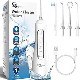 Cordless Water Dental Flosser Oral irrigator,JNGOODS 300ml Rechargeable Water flosser for Teeth IPX7 Waterproof 4 Modes Portable Oral Irrigator with 4 Jet Tips, Travel Home use (White)-picture-16