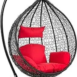 Comfort Home Single Seater Metal Swing Chair with Stand & Cushion & Hook (Stand_Black, Basket_Black, Cushion_Red)-picture-49
