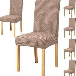 Styleys Elastic Chair Cover Stretch Removable Washable Short Jacquard Dining Chair Cover Protector Seat Slipcover (Pack of 6, Taupe, JTMC7)-picture-17