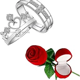j jiyansh creation Valentine Special Stainless Steel (Sliver Plated) Adjustable Couple Ring with Artificial Red Rose Flower Box for your Love One-picture-55