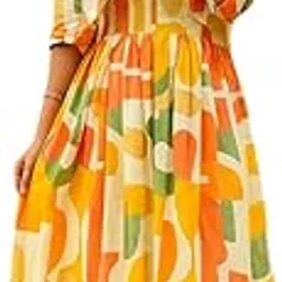 Shri Ram Collection Collection Women's Fit and Flare Midi Length Cotton Dress for Women Printed Summer One Piece Shrug Dress with Jacket-picture-35