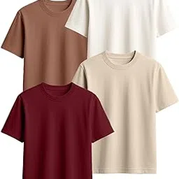 veirdo 100% Pure Cotton Regular Fit Round Neck Cool Solid Half Sleeve T-Shirt Combo for Men (Pack of 4)-picture-53